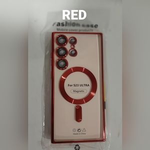 For Samsung Galaxy S23 Ultra 6.8" TPU Magnetic Clear Cover  "RED"